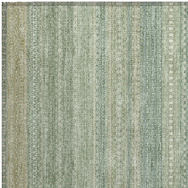 2' X 3' Artichoke Green Striped Washable Non Skid Indoor Outdoor Area Rug