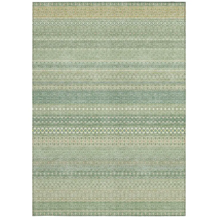 3' X 5' Artichoke Green Striped Washable Non Skid Indoor Outdoor Area Rug
