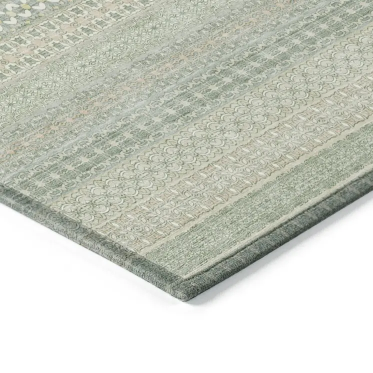 3' X 5' Artichoke Green Striped Washable Non Skid Indoor Outdoor Area Rug