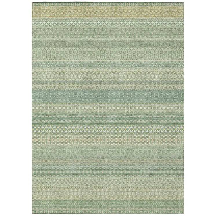8' X 10' Artichoke Green Striped Washable Non Skid Indoor Outdoor Area Rug