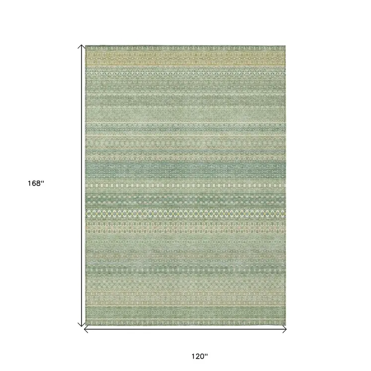 10' X 14' Artichoke Green Striped Washable Non Skid Indoor Outdoor Area Rug