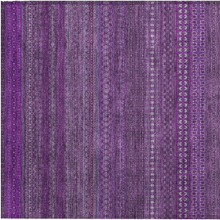 2' X 3' Eggplant Striped Washable Non Skid Indoor Outdoor Area Rug