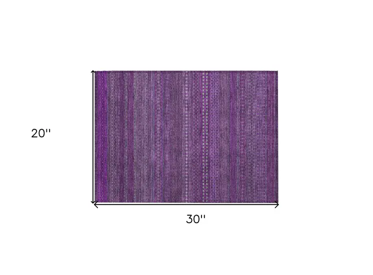 2' X 3' Eggplant Striped Washable Non Skid Indoor Outdoor Area Rug