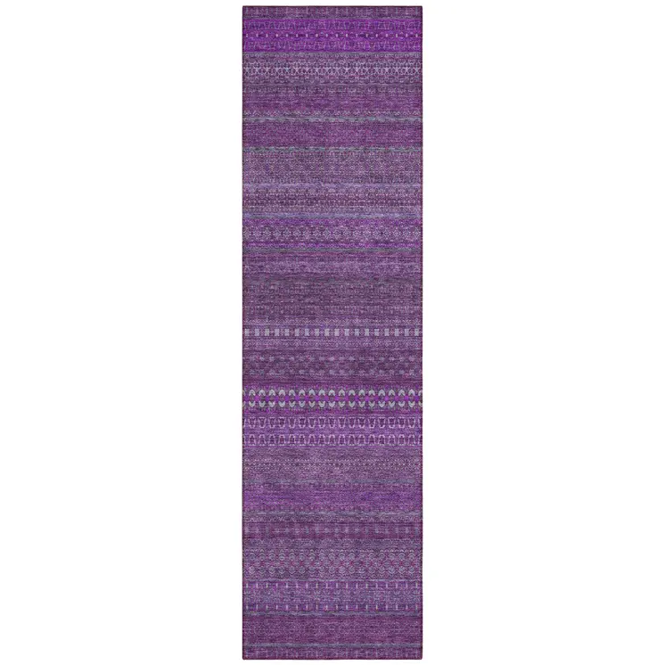 2' X 8' Eggplant Striped Washable Indoor Outdoor Runner Rug