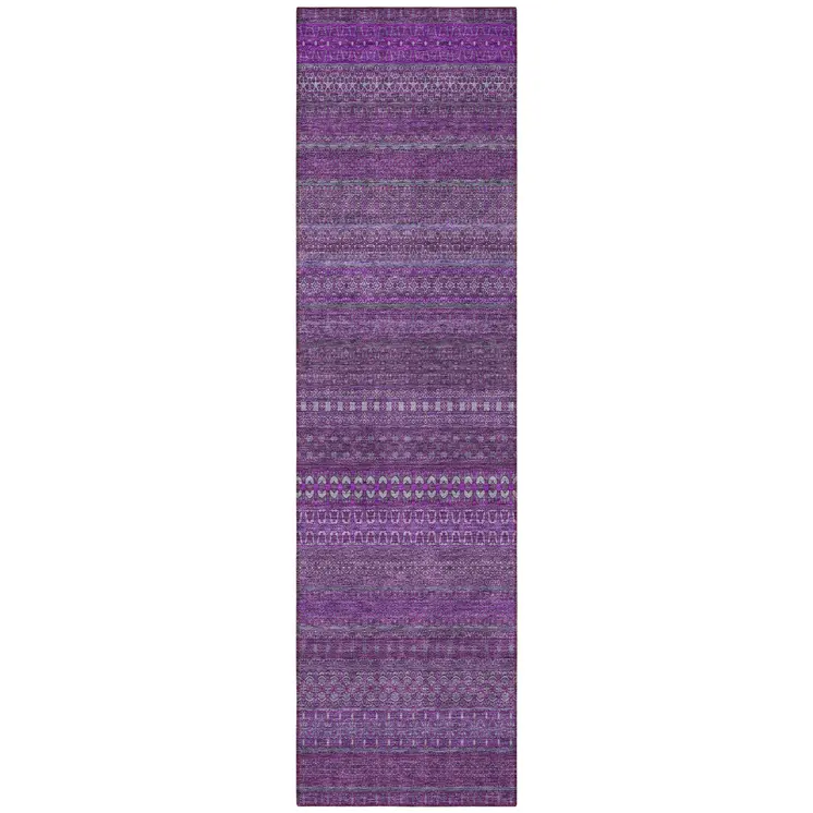 2' X 8' Eggplant Striped Washable Indoor Outdoor Runner Rug