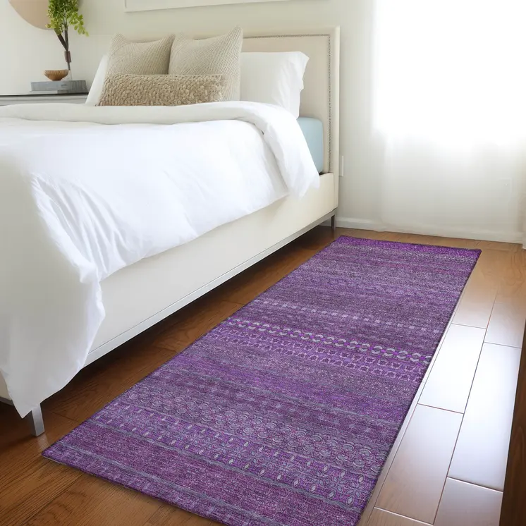 2' X 8' Eggplant Striped Washable Indoor Outdoor Runner Rug