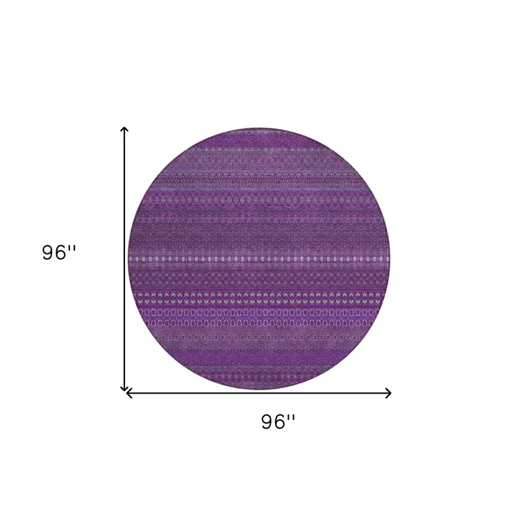 8' Round Eggplant Round Striped Washable Non Skid Indoor Outdoor Area Rug