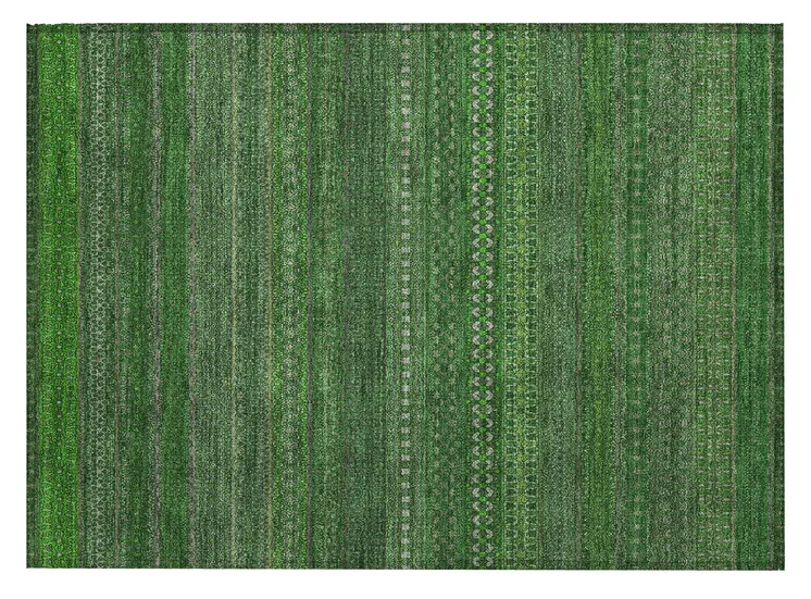 2' X 3' Fern Green Striped Washable Non Skid Indoor Outdoor Area Rug
