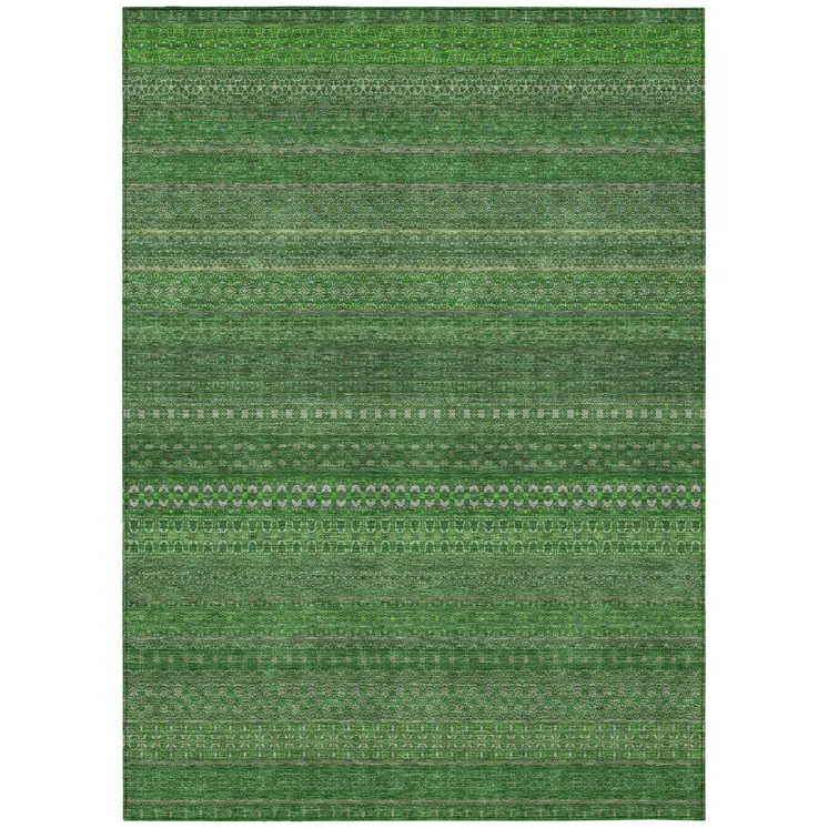 10' X 14' Fern Green Striped Washable Non Skid Indoor Outdoor Area Rug
