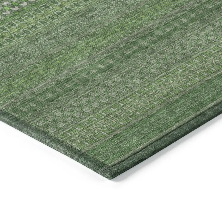 10' X 14' Fern Green Striped Washable Non Skid Indoor Outdoor Area Rug