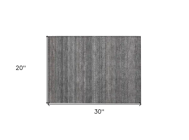 2' X 3' Gray Striped Washable Non Skid Indoor Outdoor Area Rug