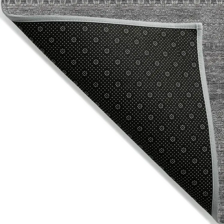2' X 8' Gray Striped Washable Indoor Outdoor Runner Rug