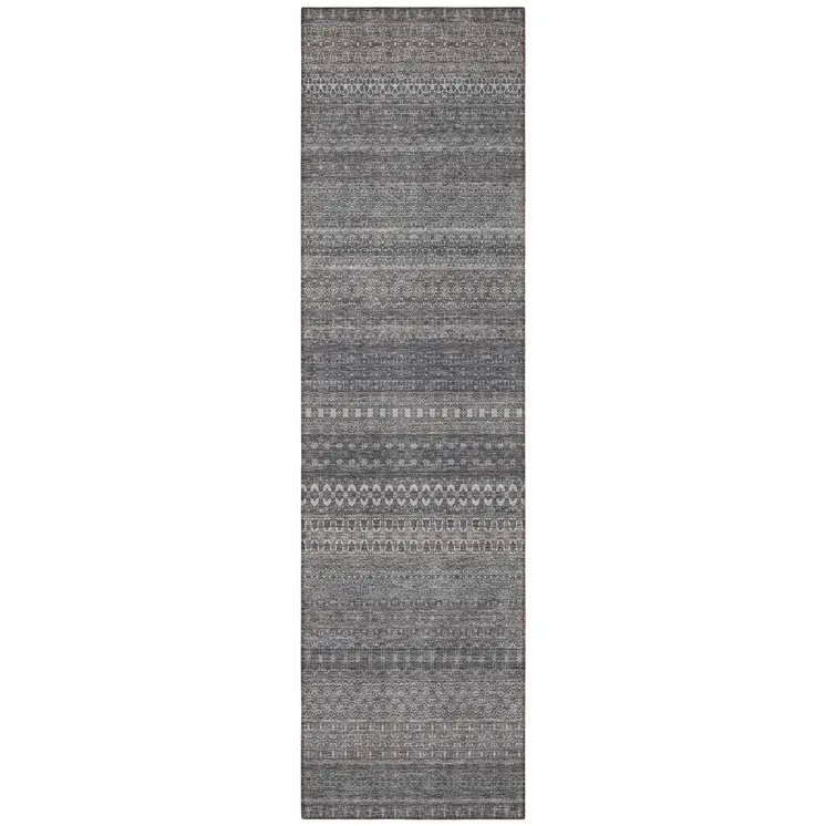 2' X 8' Gray Striped Washable Indoor Outdoor Runner Rug