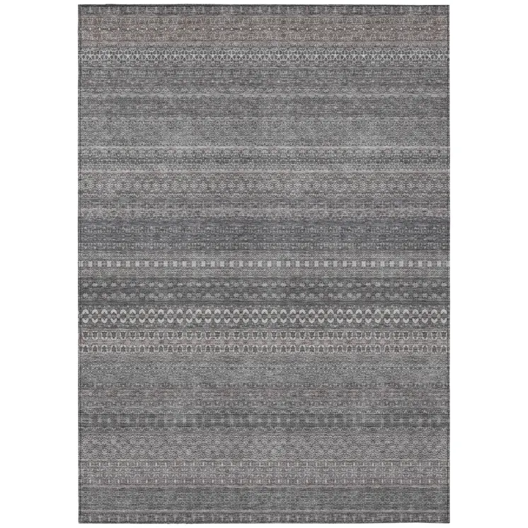 8' X 10' Gray Striped Washable Non Skid Indoor Outdoor Area Rug