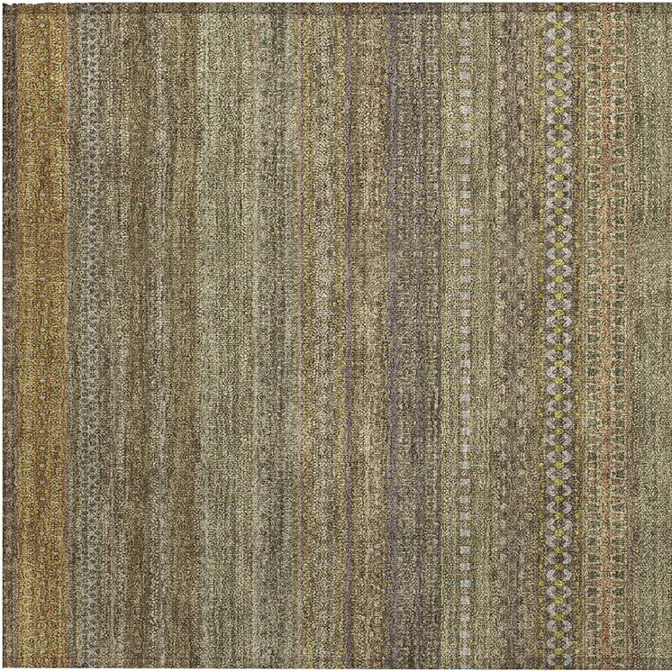 2' X 3' Khaki Striped Washable Non Skid Indoor Outdoor Area Rug