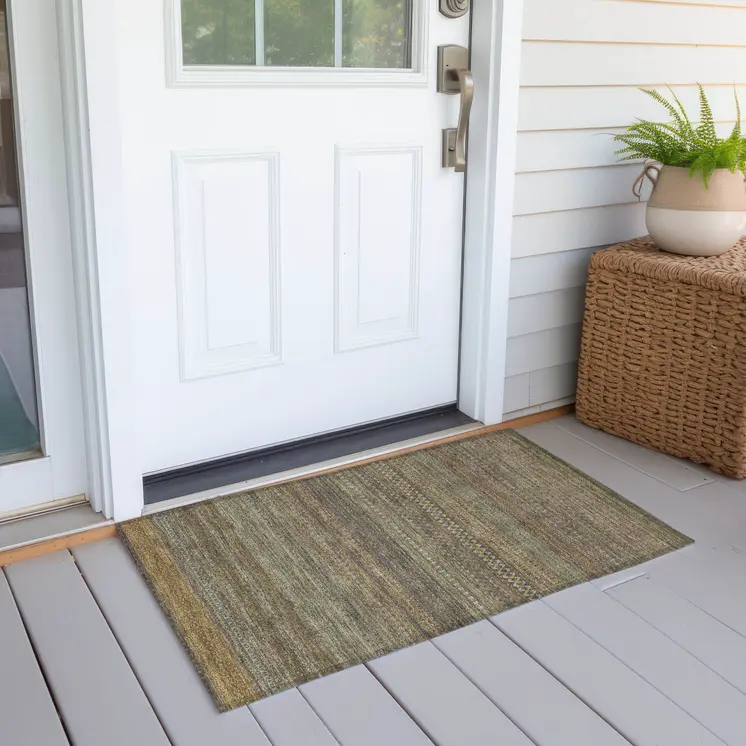 2' X 3' Khaki Striped Washable Non Skid Indoor Outdoor Area Rug