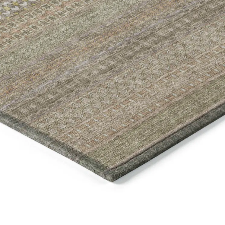 2' X 3' Khaki Striped Washable Non Skid Indoor Outdoor Area Rug