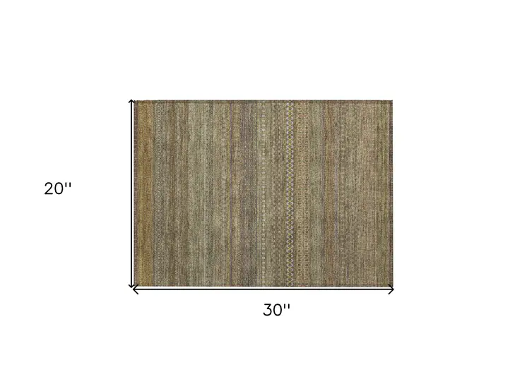 2' X 3' Khaki Striped Washable Non Skid Indoor Outdoor Area Rug