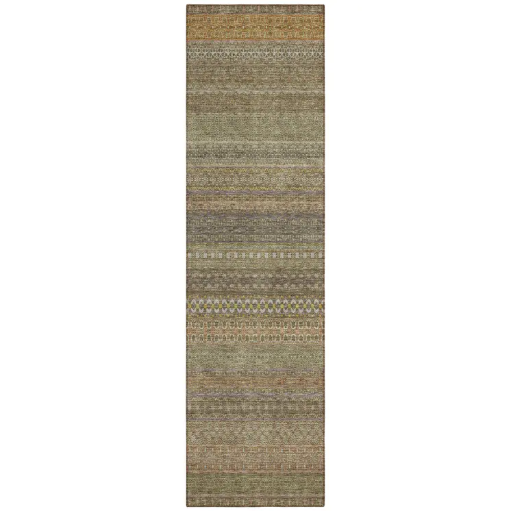2' X 8' Khaki Striped Washable Indoor Outdoor Runner Rug