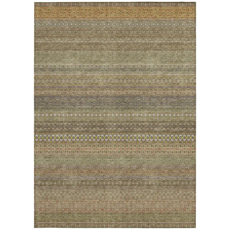 5' X 8' Khaki Striped Washable Non Skid Indoor Outdoor Area Rug