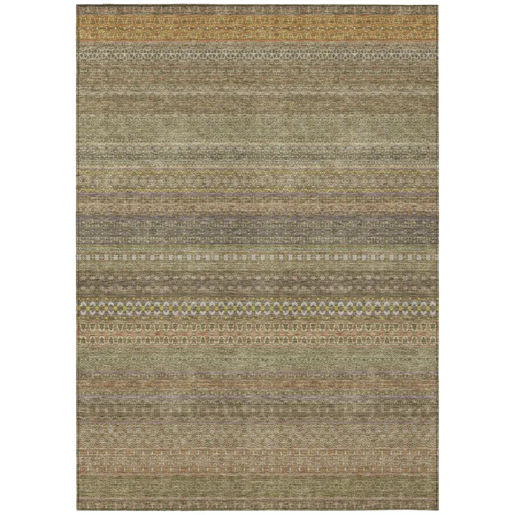 5' X 8' Khaki Striped Washable Non Skid Indoor Outdoor Area Rug