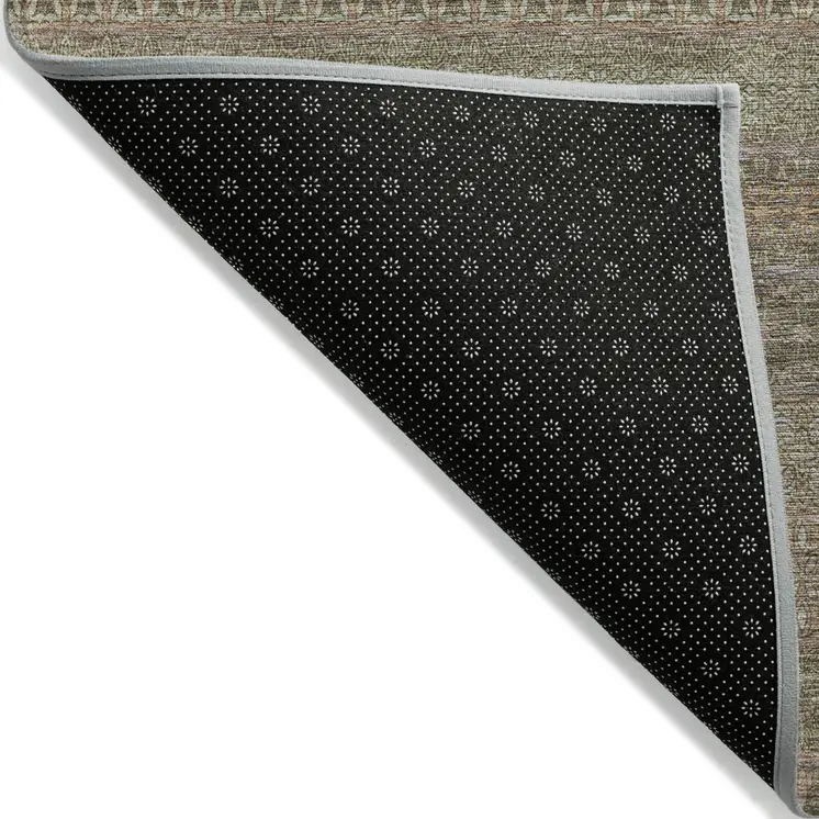 5' X 8' Khaki Striped Washable Non Skid Indoor Outdoor Area Rug