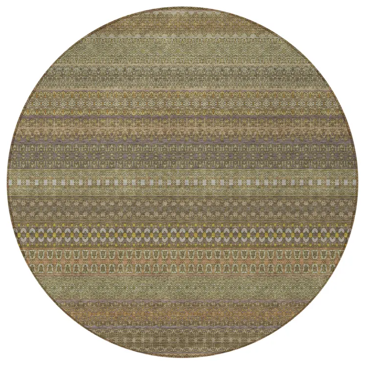 8' Round Khaki Round Striped Washable Non Skid Indoor Outdoor Area Rug