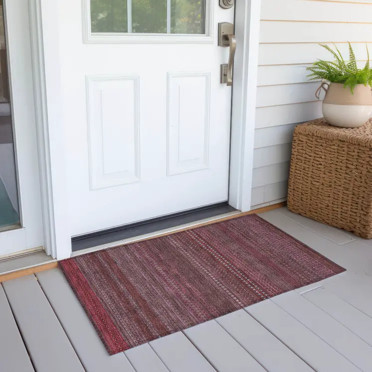2' X 3' Merlot Striped Washable Non Skid Indoor Outdoor Area Rug