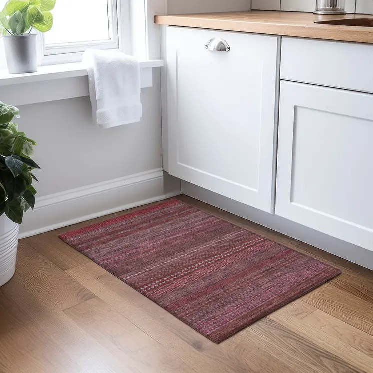2' X 3' Merlot Striped Washable Non Skid Indoor Outdoor Area Rug