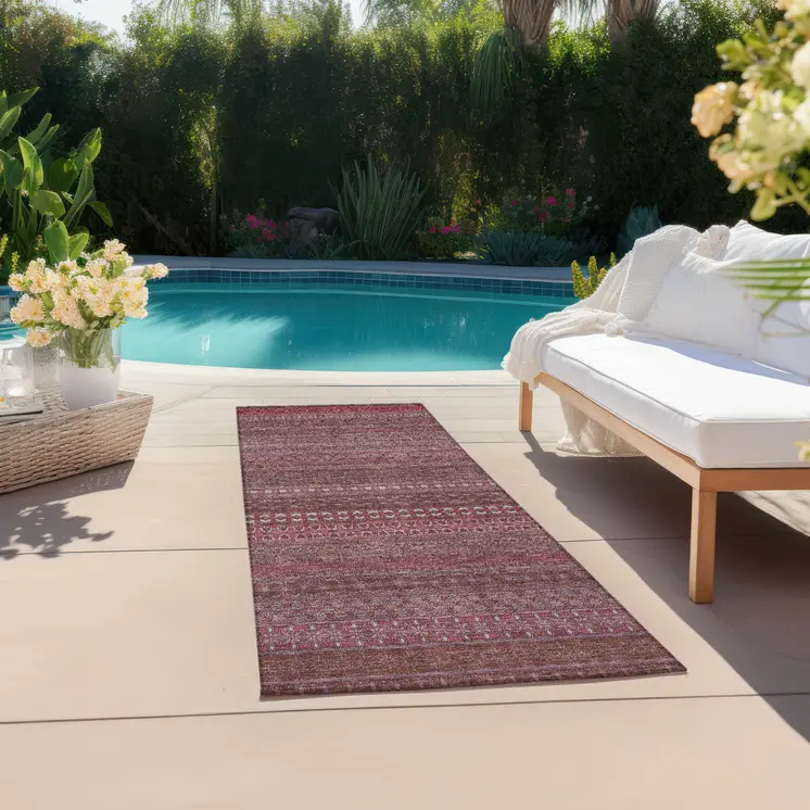 2' X 8' Merlot Striped Washable Indoor Outdoor Runner Rug