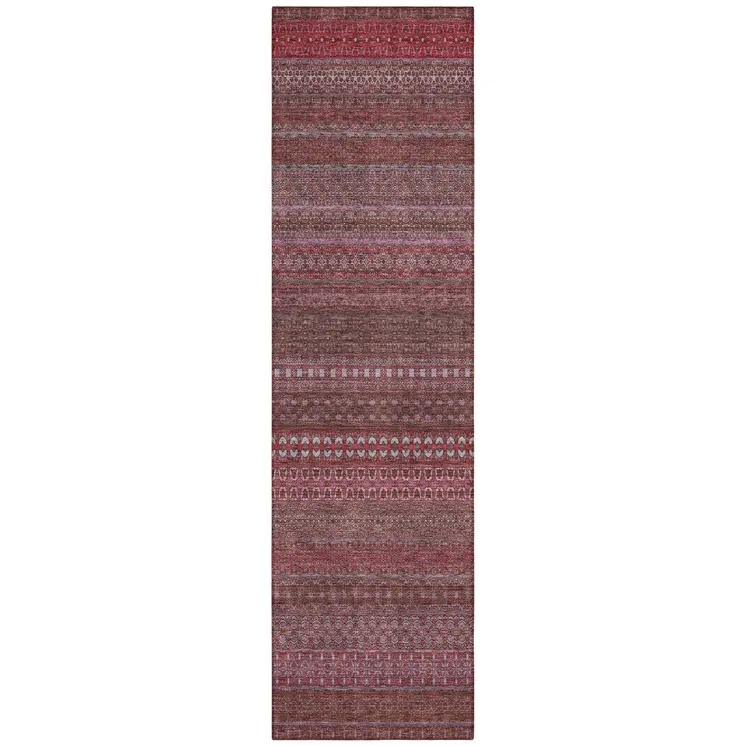 2' X 8' Merlot Striped Washable Indoor Outdoor Runner Rug
