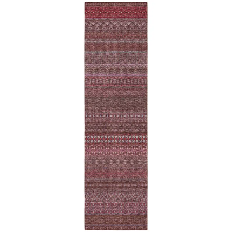 2' X 8' Merlot Striped Washable Indoor Outdoor Runner Rug