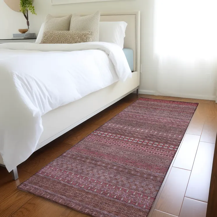 2' X 8' Merlot Striped Washable Indoor Outdoor Runner Rug