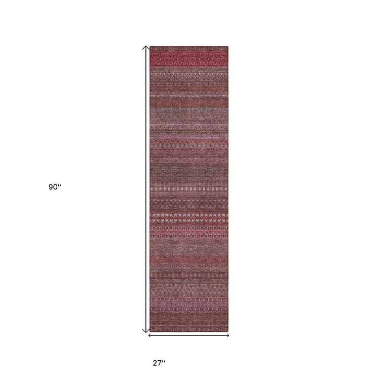 2' X 8' Merlot Striped Washable Indoor Outdoor Runner Rug