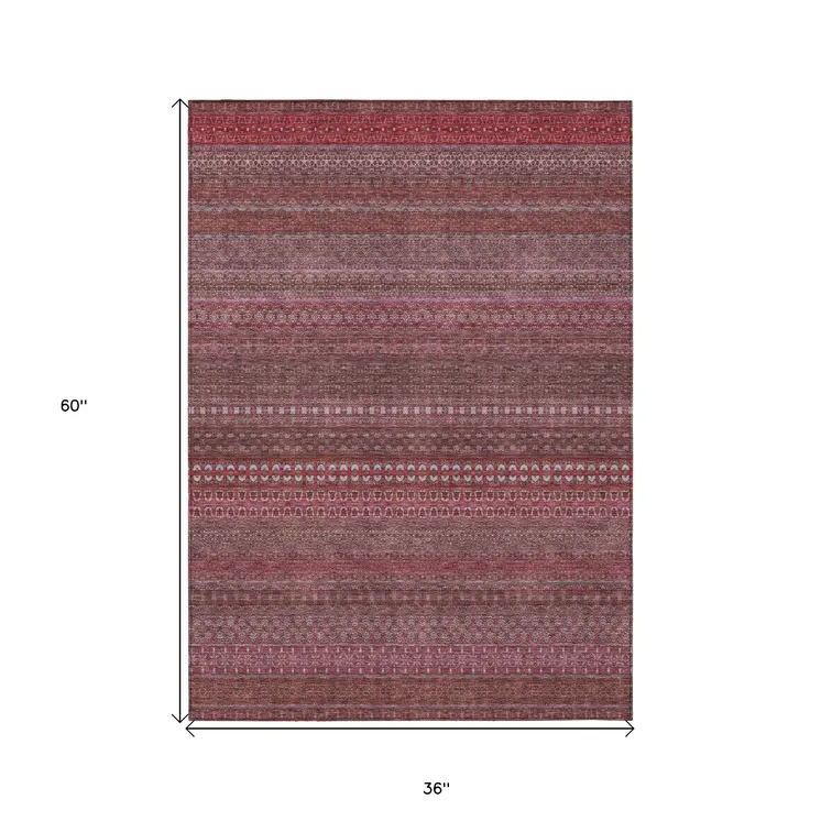 3' X 5' Merlot Striped Washable Non Skid Indoor Outdoor Area Rug