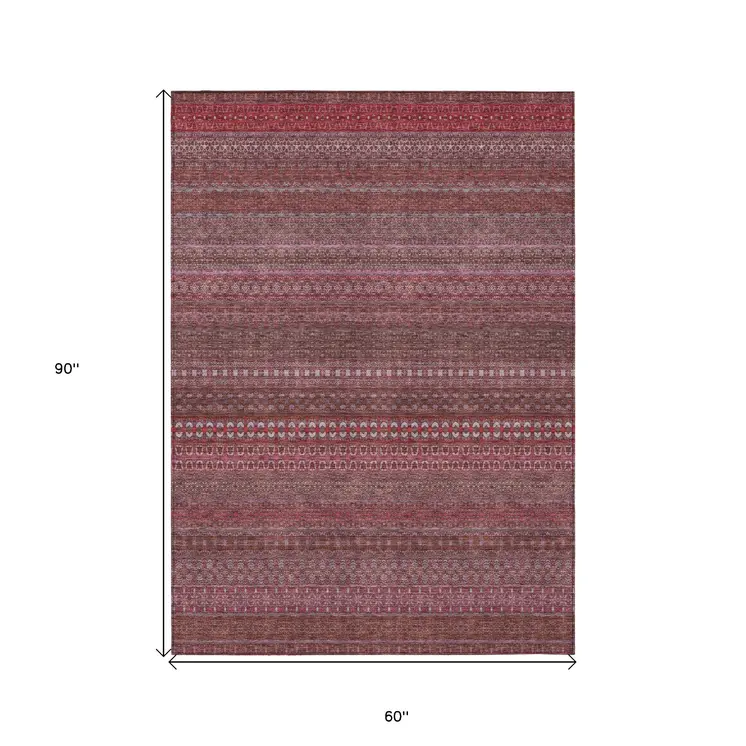 5' X 8' Merlot Striped Washable Non Skid Indoor Outdoor Area Rug