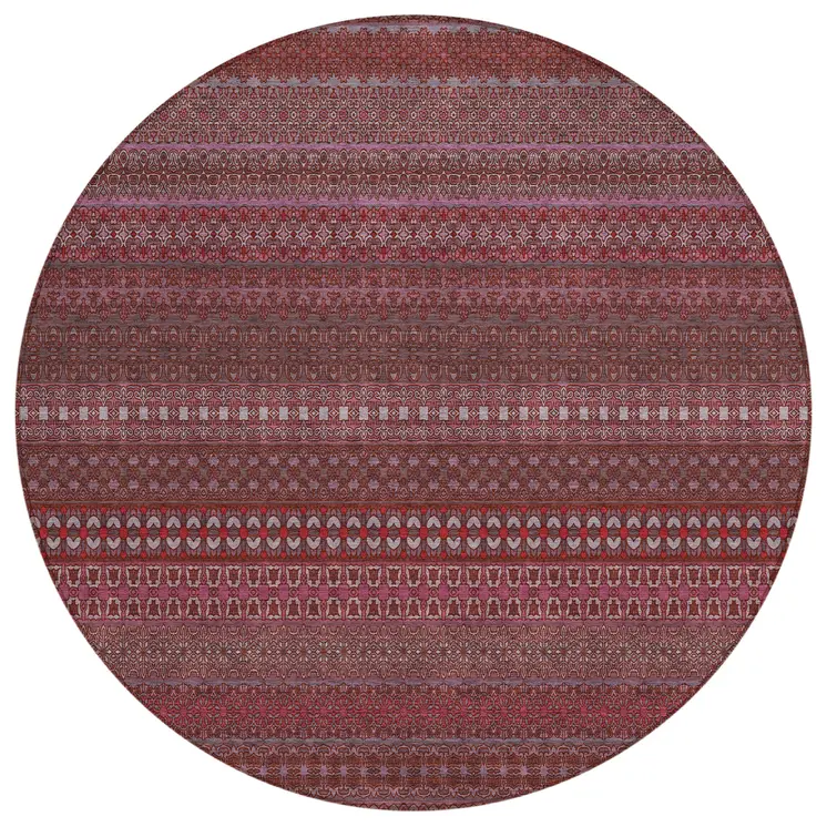 8' Round Merlot Round Striped Washable Non Skid Indoor Outdoor Area Rug