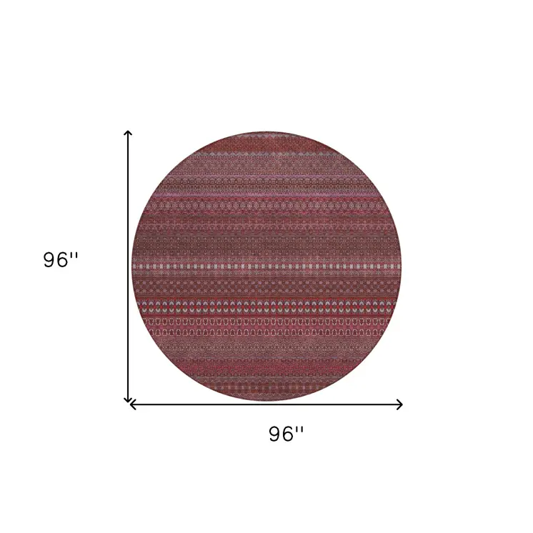 8' Round Merlot Round Striped Washable Non Skid Indoor Outdoor Area Rug