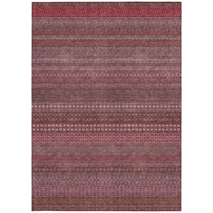 9' X 12' Merlot Striped Washable Non Skid Indoor Outdoor Area Rug