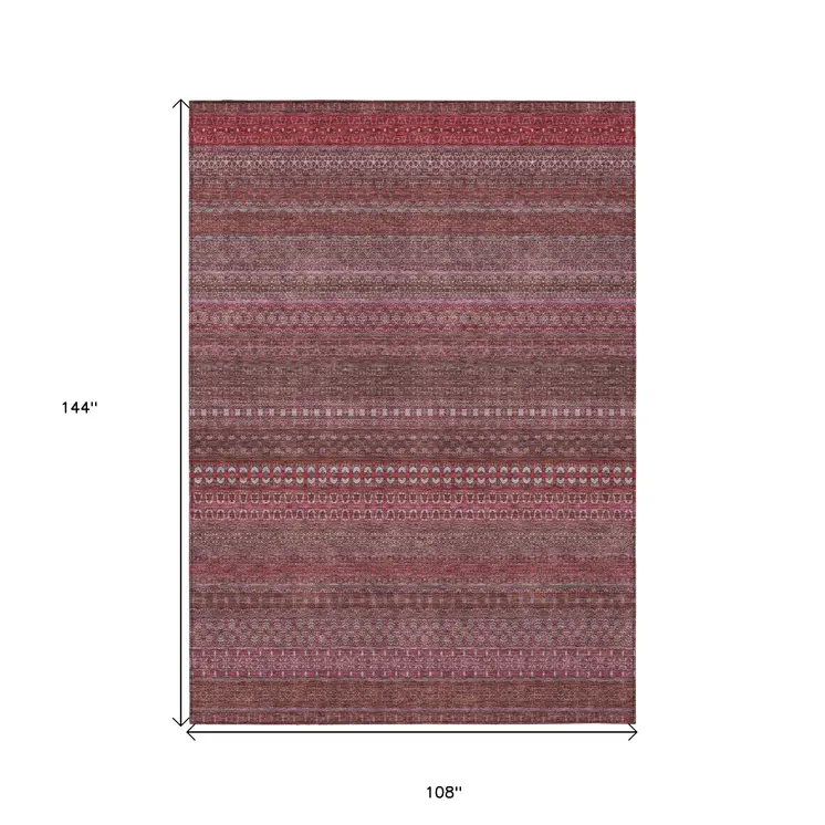 9' X 12' Merlot Striped Washable Non Skid Indoor Outdoor Area Rug