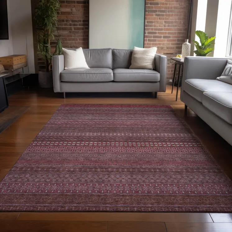 9' X 12' Merlot Striped Washable Non Skid Indoor Outdoor Area Rug