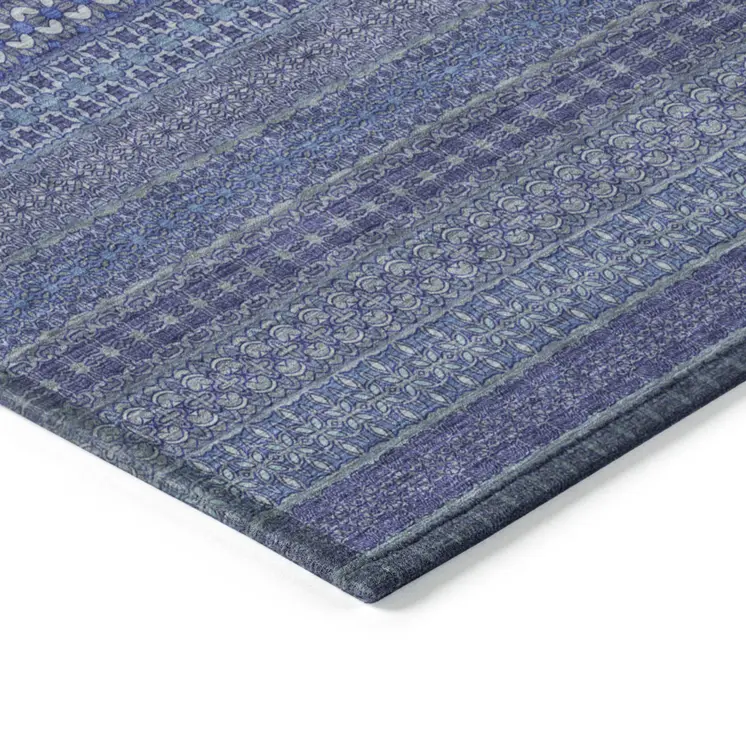 9' X 12' Navy Blue Striped Washable Non Skid Indoor Outdoor Area Rug