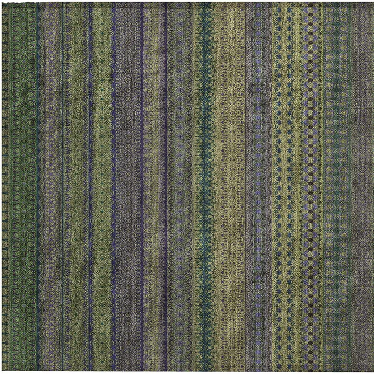 2' X 3' Olive Green Striped Washable Non Skid Indoor Outdoor Area Rug