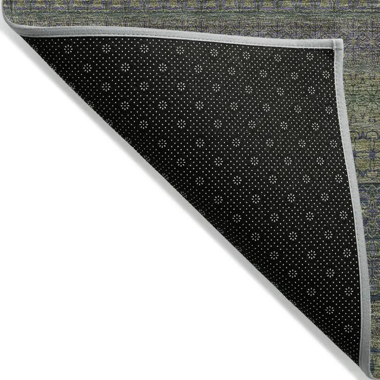 8' X 10' Olive Green Striped Washable Non Skid Indoor Outdoor Area Rug