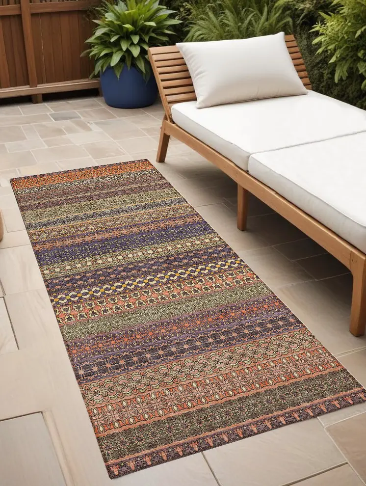 8' Runner Orange Striped Washable Non Skid Indoor Outdoor Runner Rug