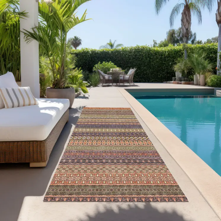 8' Runner Orange Striped Washable Non Skid Indoor Outdoor Runner Rug