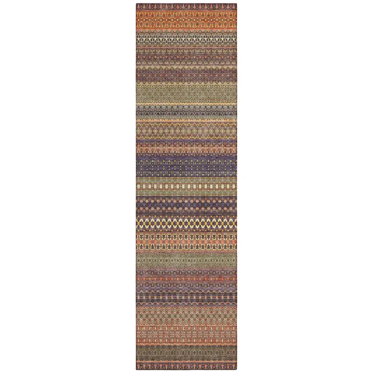 8' Runner Orange Striped Washable Non Skid Indoor Outdoor Runner Rug