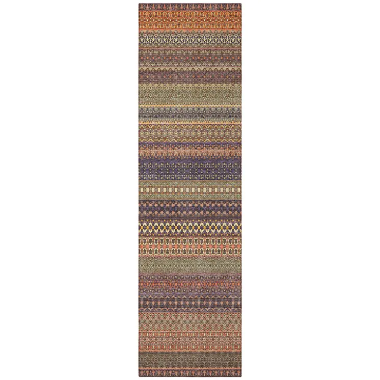 8' Runner Orange Striped Washable Non Skid Indoor Outdoor Runner Rug