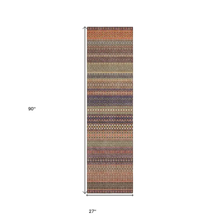 8' Runner Orange Striped Washable Non Skid Indoor Outdoor Runner Rug