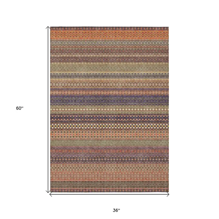 3' X 5' Orange Striped Washable Non Skid Indoor Outdoor Area Rug